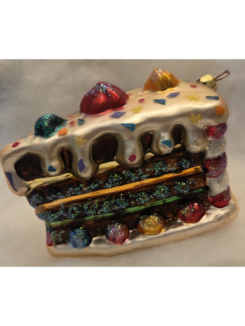 Christopher Radko JUST DESSERT Full Size 5" Cake Glass Handpainted Ornament Mint